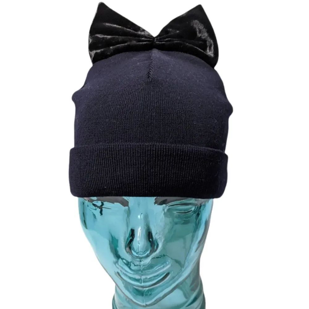 NWT Federica Moretti Wool Velvet Bow Beanie Hat